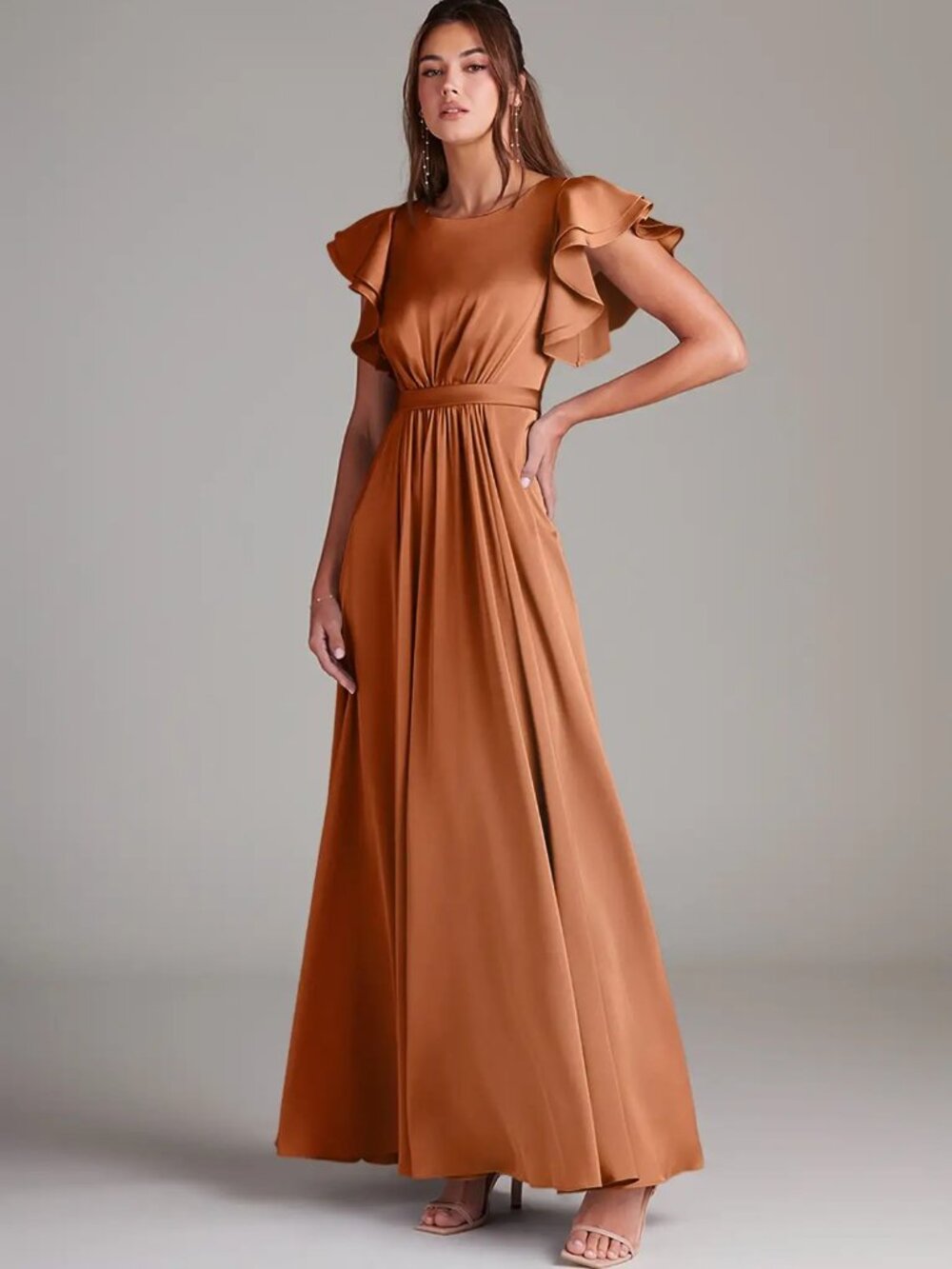 NWT Azazie Daphne Copper Shimmer Satin Dress Size 2